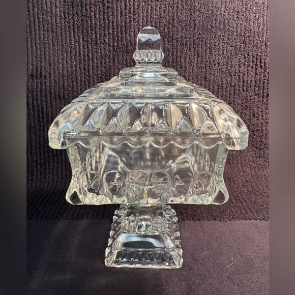 Vintage Clear Pressed Glass Covered Compote / Candy Dish – Jeannette Style  7–8″ - Picture 2 of 7